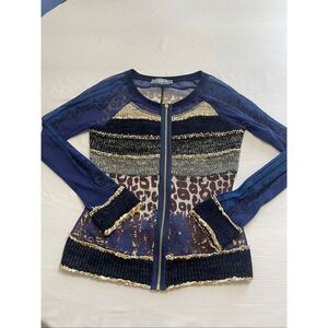 Lulu H Sheer Knit Full Zip Top Women's Size Large Tattoo Sleeve Stretch Y2K 90s